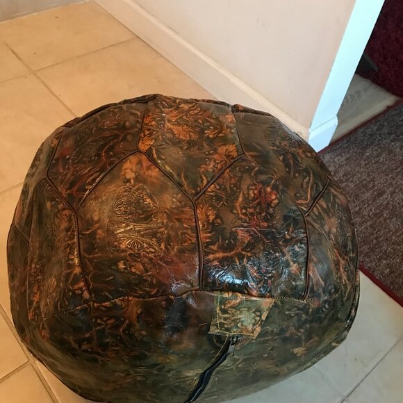 Egyptian Moroccan Handcrafted Artisinal Leather Ottoman Pouf Footstool ( Empty ) - Picture 4 of 8